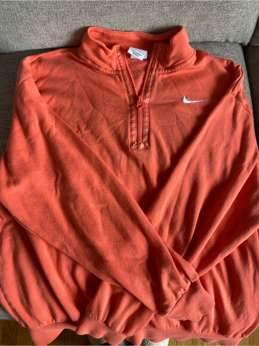 Nike Orange Quarter-Zip Sweatshirt with White Swoosh